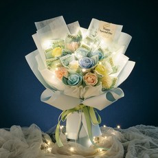 라솔트 LED 비누꽃 크리스탈 돈꽃다발+쇼핑백+LED전구, 1개, 블루캔디