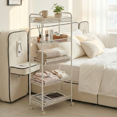 데이킨 이동식 슬림 트롤리 틈새 선반 수납, 화이트, 5단