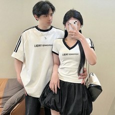 해피유통 커플룩 여름 반팔 티셔츠 남녀 공용 캐주얼 스타일 코튼 소재 BJJ001