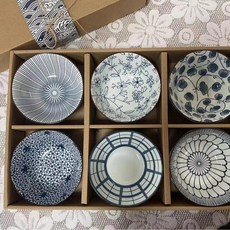 青花瓷碗餐具禮盒 家用碗盤碗具套裝, 6碗 花色隨機, 1個, 青花瓷
