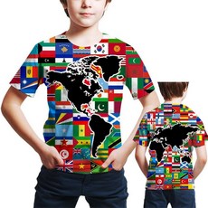 아동용 프린트 3D 프린트 세계 국기 재미있는 그래픽 패턴 홀리데이 티셔츠 만 4-14세 남아 여아용 Flag03 7~8세