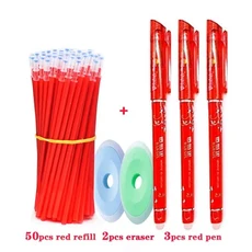 55 개/몫 지울 수있는 젤 펜 0.5mm 리필 막대 매직 잉크 지울 수있는 펜 빨 수있는 손잡이 사무실 학교 쓰, 06 55pcs red set B, 01 빠른
