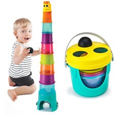 기린캐릭터 컵쌓기 망치놀이 수납함 도형맞추기, 1개, 혼합색상