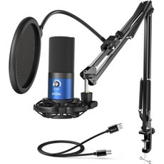 조정 가능한 붐 암 스탠드 충격 마운트가 있는 FIFINE 스튜디오 콘덴서 USB 마이크 컴퓨터 PC 키트 유튜브 보컬 게임 스트리밍 녹화 중 음성 오버 악기용 - T669, Blue, Blue, Blue