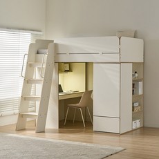 삼익가구 빅 네스트 벙커 이층 침대+옷장/책장+책상 세트, 침대+책장+책상 + LED (미니포켓매트 포함)_화이트