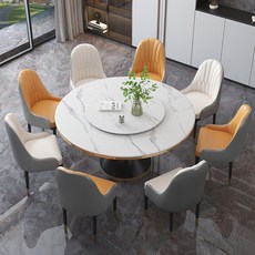 巖闆餐桌椅組閤圓形輕奢圓桌，簡約現代帶轉盤大小戶型飯店傢用飯桌餐桌椅組閤, 普通款桌子（不帶台圈）,1.6米單桌（贈送轉盤，岩板默認雪山白）