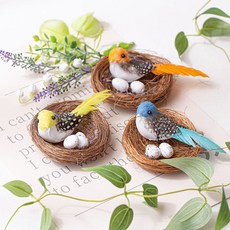 [데코봉봉] 컬러새 둥지 모형 1P 새둥지 장식새 참새 종달새 장식품, 블루