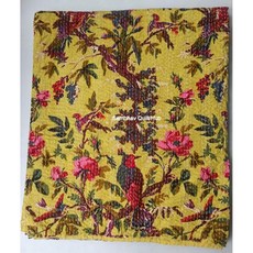 노란색 보호 꽃새 칸타 퀼트 리버서블 침구 침대 스프레드 담요 히피 보헤미안 킹/퀸 홈 데코 새 2 베개(60X90인치), 60X90인치