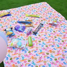 로미즈 방수 피크닉 돗자리 휴대용 감성 대형 매트, 09.핑크 동물의왕국