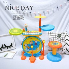 兒童爵士鼓玩具組：音樂啟蒙樂器，安全無毒，培養節奏感與手眼協調, 1個, 寶麗架子鼓1402藍色