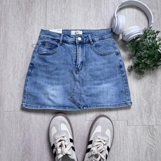 【JinG】復古刷色牛仔短裙 超彈力 內有安全褲