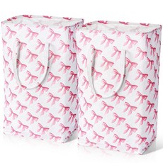 Leinuosen 리본 핑크 세탁 바구니 2개 바구니 대형 접이식 보관 감성 아기방 의류 생활 방수 방 정리용 침실 장식용(파스텔) 245430, Leinuosen 리본 핑크 세탁 바구니 2개, 바구니