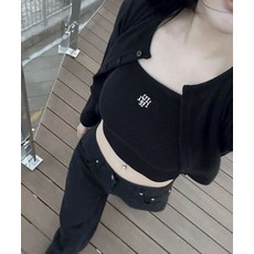 [무아무아] [SET] 로고 슬림핏 니트 가디건 슬리브리스 [7color]
