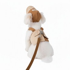 Tinduo 강아지 외출 3종 세트 모자 멜빵 목줄 달린 중소형 강아지 고양이 산책줄, 브라운