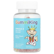 GummiKing 어린이 딸기 오렌지 및 레몬용 오메가3 DHA + EPA 70mg 구미젤리 60개(구미젤리 1개당 35mg), GummiKing 어린이용 오메가3 ...
