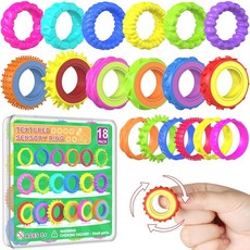Fidget Toys 아동용 감각 링: 18팩 핑거 스피너 자폐 ADHD 진정 피젯 장난감 교실 상품을 위한 부드러운 촉각 스트레스 완화 링 스타킹 스터퍼 및 소근육 운동, Fidget Toys 아동용 감각 링: 18팩 핑거 스
