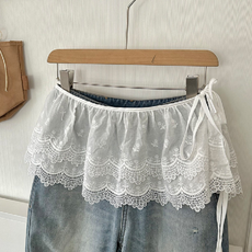 쓰러담아 레이스 레이어드 스커트 힙 커버 엉덩이 랩스커트 밴딩 캉캉 이