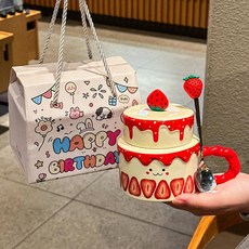 onyou 케이크 머그컵 도자기 선물 감성 귀여운 생일선물 (선물포장 옵션), 1개, 딸기 (그래피티 선물 상자)