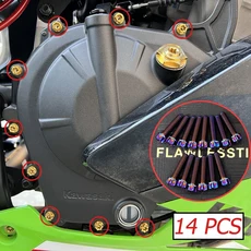 호환 FLAWLESSTI 티타늄 볼트 엔진 크랭크 케이스 파이프 커버 엔진 오일 볼트 스프로킷 가와사키 ZX-4R ZX, 03 Burntblue, 01 CHINA, 01 Clutch Cover 14 PCS