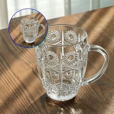 쌍문상회 지금 필요한 1p 손잡이맥주컵 예쁜유리컵 맥주컵 커피잔 투명유리컵 유리컵 스러운패턴의 유리잔 맥주잔 손잡이 500ml 31872EA, 몬티르글라스500ml 1P, (1009-1)