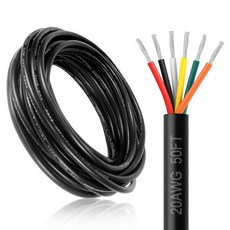 DEKIEVALE 18 게이지 6 도체 전선 10FT 18AWG 블랙 PVC 연접 주석 도금 구리 전선 케이블 18/6 코드 연장 케이블, 20 Gauge, 50FT