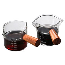 내열 유리 에스프레소 샷잔 더블 글라스 이중컵 우드 손잡이 푸어링 눈금 홈카페 커피잔 N970-O, 01.푸어링라인 샷잔 N970
