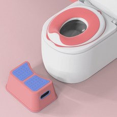 兒童馬桶圈嬰兒小女孩座便器，家用女寶寶座便圈，舒適馬桶坐墊腳踏, 丁香粉（適用1-7歲）+一階墊腳凳