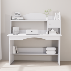 Kurua 나무 다용도 책꽂이콤보 컴퓨터책상, 화이트