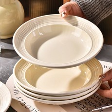 심플 고급 스프접시 도자기 예쁜 파스타접시세트 20.4cm, 베이지색, 4개