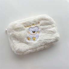 ins韓版軟萌毛絨絨化妝包卡通刺繡收納零錢包女學生文具筆袋