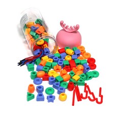 S비즈100개 사슴뿔통 ABS듀퐁 실꿰기 소근육 장난감 놀이도형 모양 구슬꿰기 끈 도형 실끼우기 #5007