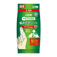 LION PETKISS 蘋果味潔牙濕巾 溫和清潔口腔 犬貓適用, 1個, 30枚入り