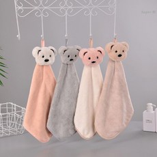 곰돌이 손타월 귀여운 걸이식 깜찍 인형 고리형 수건 핸드 흡수력 타월 개인 위생 주방 욕실 일상 생활 손씻기 부드러운 촉감 캐릭터 행주 어린이집 셀프자수 키친 DIY 그레이, 1개