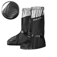 couyor오토바이 방수 신발커버 두꺼운 미끄럼 방지 내마모성 장화 아웃도어 라이딩 성인 우천 방수 장화 커버 방수 긴목 장화 부츠 오토바이 레인 슈즈 방수덮개 덧신, 블랙+실버