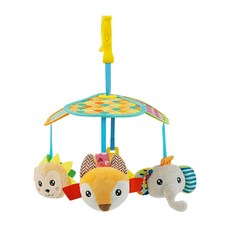 嬰兒推車吊飾玩具 響鈴風鈴 寶寶安撫玩具 太陽傘造型 黑白視覺發展, 1個, 動物(SKK)