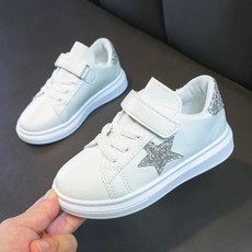 런닝화 여성 운동화 캐쥬얼 화이트 경량 발편함 별무늬 키높이 찍찍이 발편한 워킹화, 1개, 4. 화이트 실버 스타 29