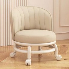 이동식 스툴 등받이 회전 바퀴 의자 이동 간이의자 인테리어 집들이, 1개, 베이지