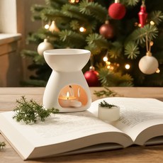 燭光雪屋香氛融蠟禮盒 香氛蠟塊4入+融蠟燭燈, 白