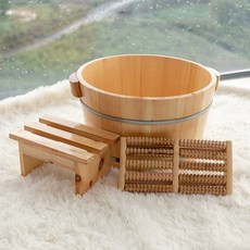 히노끼족욕 편백나무 족욕 물통 욕조 온천 사우나 족욕통 발찜질 통 욕실 나무 족탕, 21cm 마사지+받침대+스툴 포함, 1개