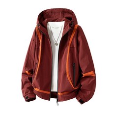 連帽沖鋒衣夾克男 春季新款 舒適休閑寬松百搭潮流外套 2026, 2XL 建議體重（85-95 公斤）, 深紅