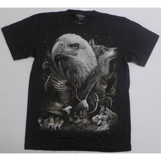 【Mr.17】夜光飛翔老鷹狼動物重機摩托車哈雷兩面圖案進口T-SHIRT短袖 費(GR584), 1個, M