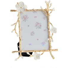 신지런 금속 액자 은도금 화이트 플라워 에나멜 사랑스러운 꽃 사진 홈 데코 벽걸이 및 테이블탑 디스플레이용 5 x 7 인치 아트 갤러리 선물 (슬리버 화이트 * 인치), Gold-White, 1개