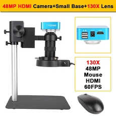 전자 C마운트 디지털 현미경 4K 48MP 카메라 130X 줌 렌즈 링 라이트 소형 베이스 전문 비디오 마이크로, 04 D Camera 130X Lens, 01 빠른