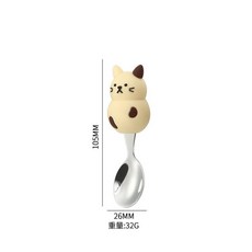 304不銹鋼卡通兒童餐具 動物小勺貓咪兔熊匙, 304卡通小貓 勺子, 1套, 如圖