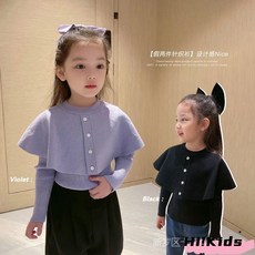 長袖上衣女童 童裝 女童上衣 兒童上衣 秋裝 韓版 小香風 斗篷 兒童 毛衣 長袖 圓領 假兩件針織衫