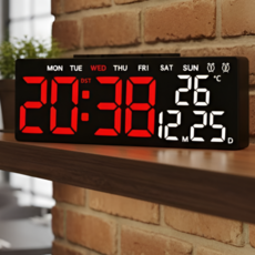 레보나 무소음 인테리어 디지털 LED 탁상시계, 레드 LED+블랙케이스