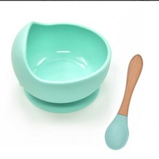 食品級硅膠輔食碗兒童餐具兒童餐碗兒童餐盤學習餐具寶寶碗幼稚園餐具可愛餐盤寶寶餐盤輔食, 薄荷綠（帶勺子）, 1個