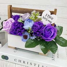 어버이날 카네이션 우드화분 비누 꽃 바구니, 1개, 퍼플