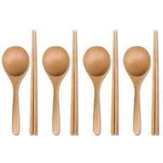 리숲 나무 먹방 수저세트 국물 숟가락 젓가락 세트, 4세트, 빅스푼1개+젓가락1쌍, 너도밤나무