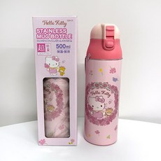 일본 산리오 헬로키티 텀블러 스테인레스 보냉 보온병 500ml, 핑크, 1개